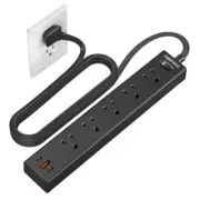 Flat Plug Power Strip Ultra Thin Extension Cord, Surge Protector 6 Ft Black