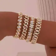 Gold Plated Paperclip Chain Cubic Zirconia Watch Strap Bracelet