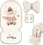 AIRCADIA Seat Cover Pram Summer Pram 5 Point Strap Cooling Cushion Soft Breathable Pack of 3 Cooler Cushion Shoulder Pads Head Cushion Children with Cute Animals (Bear)