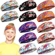 [Jerify] 12 Pieces Girls Sports Headbands Athletic Sweatbands Sport Hairbands Elastic Wicking Headband for Youth Kids Boys Girls Children Teenagers