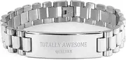 [Generic] Quilter Stainless Steel Bracelet - Totally Awesome Quilter Gifts for Christmas, Birthday, and Graduation - Inspirational Jewelry for Quilter, Small, Silver Plated Zinc, Cubic Zirconia