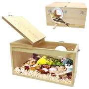 Large Natural Wood Parakeet Nesting Box Budgie Breeding Box Acrylic Bird Nest...