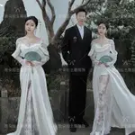 影樓寫真新款新中式國風情侶外景攝影婚紗復古法式蕾絲輕婚紗禮服