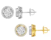 10k Round Cluster Real Diamond Studs Earring 3/4CT 10MM