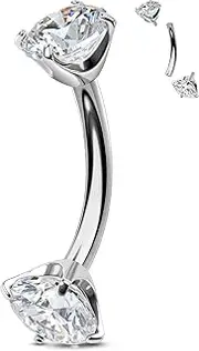 [OUFER] G23 Solid Titanium Belly Button Rings, 14G Curved Barbells Belly Rings For Women, Clear CZ Interal Thread Navel Piercing Jewelry