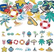 Craftdady 23 pcs Summer Theme Iron On Patches Beach Hawaii Sew on Embroidered Applique Repair Patch Cute Decorative Patches for Clothes Hat Shirt Bag Jeans DIY Decorations
