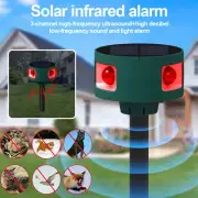 Solar Power Motion Sensor Sound Light Alarm Dog Barking Gunshots Repeller 6xLEDs