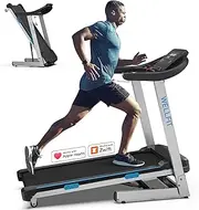 Treadmill Auto Inclined 15% for Home Gym 350 lbs Capacity 3.0 HP, Foldable Smart Treadmill with Heart Rate Monitor|Music Player|Easy to Assemble|25 Preset Program, Work with Zwift Kinomap WELLFIT Apps