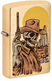 Zippo 48519, Skull -Wild West Design, Brushed Brass Lighter, (PL) Pipe Insert