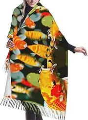 [DRTGEDS] Japanese Pretty Koi Fish Scarfs For Women Fall Winter Scarves Pashmina Shawls And Wraps For All Season Christmas Gift
