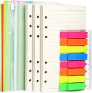 A6 Refill Paper, 3 Pack 45PCS A6 Loose Leaf Paper, 2 Pack 160PCS Neon Page Markers, 6PCS Binder Dividers, 2 PCS Binder Pockets, 6 Hole Notebook Refills for 6 Ring Refillable A6 Binder Notebook Planner