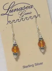 LUNASEA TREASURES AMBER GEMSTONE STERLING SILVER FANCY CAPS BEADED EARRINGS NEW