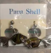 New Paua Shell Green Gold Fish Earrings Vintage