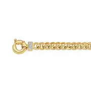 9ct Gold 19cm Solid Double Rollo Bolt Ring Bracelet With Diamond Accents