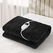 Bedra Bedding Electric Throw Rug with Flannel Fabric 9-Hour Timer Snuggle Blanket Overheat Protection Adjustable 9 Heat Washable Single Controler Black