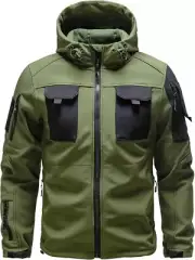 Men’s Tactical Military Softshell Jacket Waterproof Hooded Army Green Blk Hiking