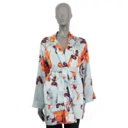 66008 auth ETRO light blue & orange 2018 FLORAL BELTED Blazer Jacket 48 XXL