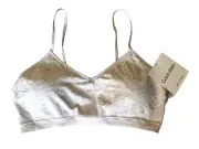 NWT Calvin Klein Women's Active Bralette Top Lightly Lined Patterned Ivory M