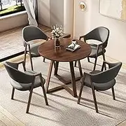 YUGXTH Office Reception Room Club Table, Negotiation Table and Chair Set, 80cm Round Table and 4 PU Leather Chairs, for Lounge, Living Room, Kitchen Breakfast Bar Table and Chair Set(Dark Gray)