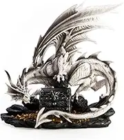 Mystic Worlds Massive and Mighty White Dragon Guarding Treasure Trinket Box - Collectible Fantasy Figurine Figure Decoration, 1, Piece