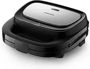 Philips 5000 Series Sandwich Maker - 3 Plate Sets for Paninis, Sandwiches, and Waffles, Nonstick Grill Plates, Cut-and-Seal, 750W Power, Black (HD2350/80)