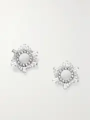 [Amina Muaddi] Amina Muaddi - Begum Mini Silver-tone And Crystal Earrings - One size One size Silver