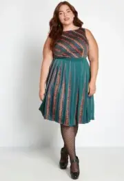 Modcloth Plus Size Dress 28 Sleeveless Pleated Teal Green Lined Full Skirt New