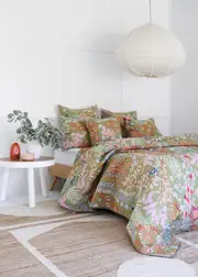 Floral Cotton Quilt Throw Bedspread Block Print Quilt Indian Quilt Comforter Duvet Cover Quilt Gift - Green Cherry Monkey