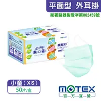 在飛比找PChome24h購物優惠-【MOTEX 摩戴舒】兒童專用醫用口罩 綠色(50片/盒)