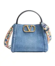 Valentino Alltime Logo Plaque Medium Denim Tote Bag One size DENIM/WORKER