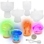 AFUNTA 4 Pcs Mushroom Resin Molds, Resin Molds Silicone Cute Mushroom Epoxy Resin Silicone Molds for DIY Craft Home Decoration with LED Light Display Base