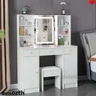 Dressing Table Stool Set Makeup Mirror Storage Drawers Cabinet 3 Colors Lighting