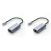 2x Cruxtec CTR-25G-SG Male USB-C to RJ45 2.5G Ethernet Adapter 15cm Space Grey