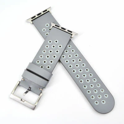 Genuine Leather Smart Watch Band for Apple Watch Gray Perforated Strap 42mm