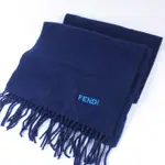 義大利製 FENDI 芬迪 深藍色100%羊毛圍巾