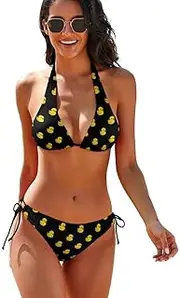 [SKT T1] Women's 2 Pieces Bikini Set Summer Beach Swimsuit Bathing Suits Halter Triangle Tie Side Padded Bikini Swimwear