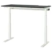 MITTZON desk sit/stand, electric black stained ash veneer/black white, 140x60 cm