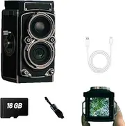Mini Vintage Digital Camera, Portable Pocket Camera Retro, Twin-Lens Reflex Digital Camera Keychain, with 1080P 16GB Card 12MP Autofocus, Manual Joystick Vlog Camera for Beginners Teens Adults Kids