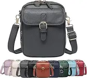 [Generic] Successivei Crossbody Leather Bag, Vintage Double Layer Large Capacity Messenger Bag with 10 Card Slots (Gray)