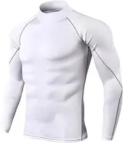 [Abigprofit] Thermal Underwear for Men High Collar Thermo Shirt Quick Dry Compressed Underwear White XL