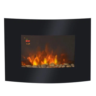 HOMCOM Led Curved Glass Electric Wall Mounted Fire Place Fireplace Heater