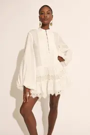 antonia lace trim mini dress in orchid white