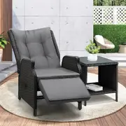 Livsip Outdoor Recliner Chairs Rattan Sun Lounge & Table Wicker Day Bed Garden Furniture with Cushion