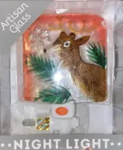 Night Light Plug-In Artisan Stained Glass Art Woodland Deer