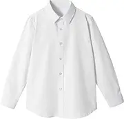 [LOLANTA] Boys Long Sleeve Shirt with Button Placket, Plain Formal Shirt for Children, School Uniform Shirt for Boys