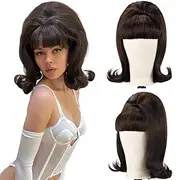 Vintage Brown Wig 50s 60s 70s with Bangs Synthetic Hair for Women Party Carnival Wig