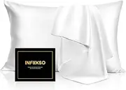 INFIIXSO Mulberry Silk Pillowcase for Hair and Skin, Silk Pillow Cases Standard Size Set of 2 with Hidden Zipper 20x26 Inches, Ultra Smooth and Soft Cooling Pillow Cases for Hot Sleepers(White,2 Pack)