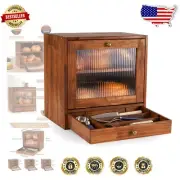 Farmhouse 2-Layer Wooden Bread Box with Drawer & Acrylic Window - Large Capacity