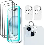 ESR 3+2 Pack for iPhone 15 Screen Protector, 3 Tempered-Glass Screen Protector and 2 Set Camera Lens Protector, 2.5D Curved Edges, Full-Coverage Military-Grade Protection, Scratch Resistant