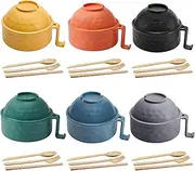 Romooa 6 Sets Microwave Ramen Cooker Set 33 oz Wheat Straw Instant Ramen Bowl Set Microwave Noodle Cooker with Handle Noodle Bowl with Spoon Chopsticks Fork College Dorm Room (Elegant Colors)
